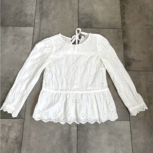 Madewell white eyelet keyhole peplum blouse top XS